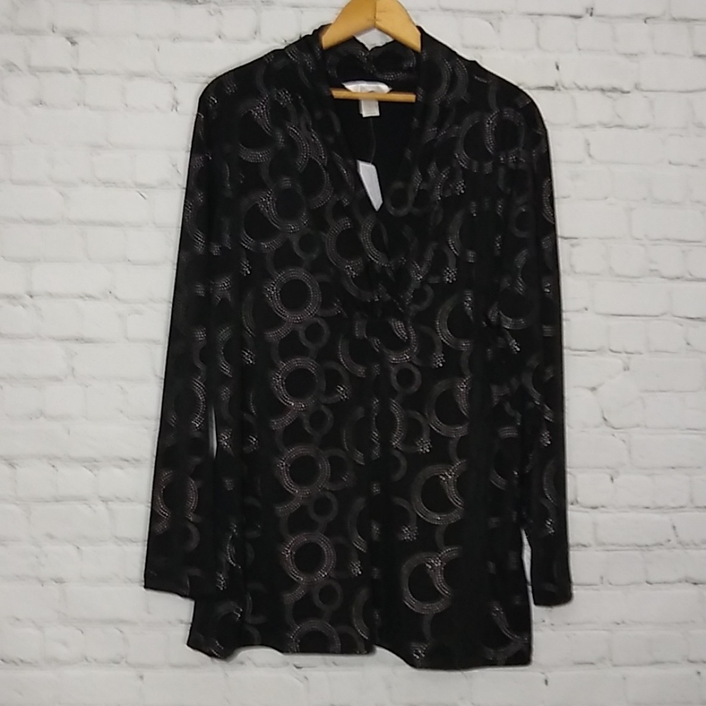 NWT CJ Banks Easy Wear Top 1X 16/18W Black silver
